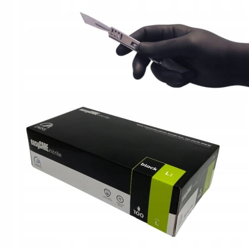 Rękawiczki nitrylowe bezpudrowe jednorazowe czarne rozmiar L 100 szt.  ZARYS EASYCARE BLACK