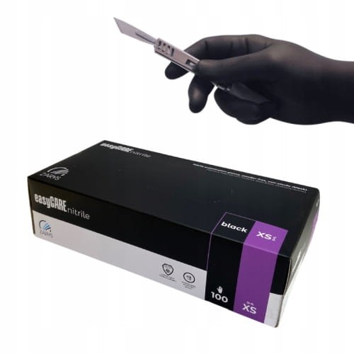Rękawiczki nitrylowe bezpudrowe jednorazowe czarne rozmiar XS 100 szt.  ZARYS EASYCARE BLACK