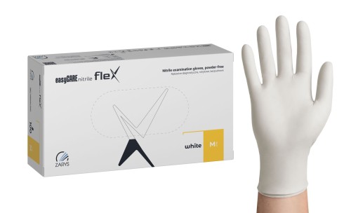 Rękawiczki nitrylowe bezpudrowe jednorazowe białe rozmiar M 100 szt.  ZARYS FLEX