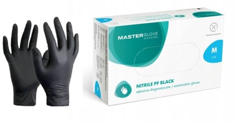 Rękawiczki nitrylowe bezpudrowe jednorazowe czarne rozmiar M opakowanie 100 szt.  MASTERGLOVE