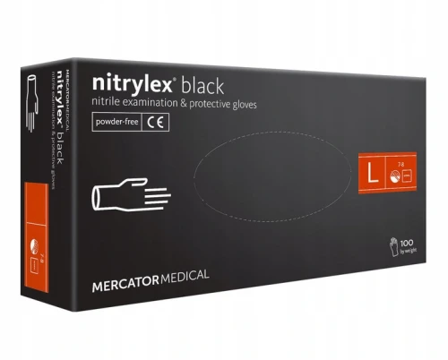 Rękawiczki nitrylowe bezpudrowe Nitrylex czarne rozmiar L opakowanie 100 szt.  MERCATOR