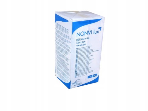 Kompresy włókninowe niejałowe 5 cmx5 cm 100 szt. Nonvi Zarys