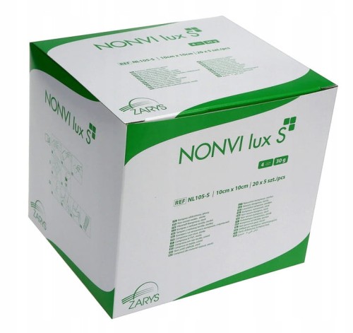 Kompresy gaziki włókninowe jałowe 10x10cm 100 szt Nonvi Zarys 