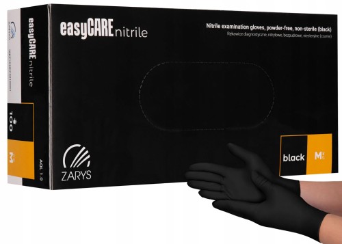 Rękawiczki nitrylowe bezpudrowe jednorazowe czarne rozmiar M 100 szt.  ZARYS EASYCARE BLACK